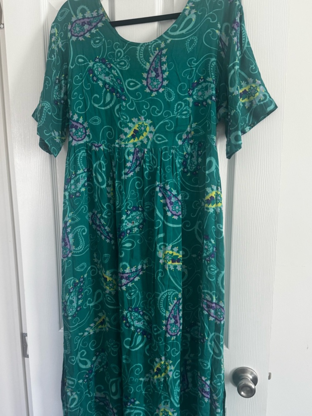 Vintage 90s Diane Von Furstenberg Teal Green Paisley Tie Back Dress S/M